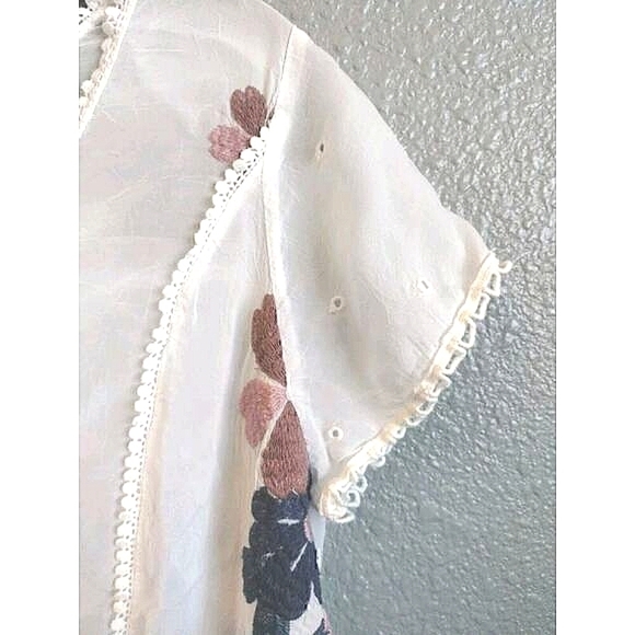 Johnny Was Dahlia Top Embroidered Floral Shear Cap Sleeves Small White/Pink/Blue - Picture 6 of 13